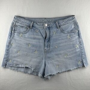 American Eagle Women's Mom Shorts‎ Size 14 Large Wash Embroidered Daisys